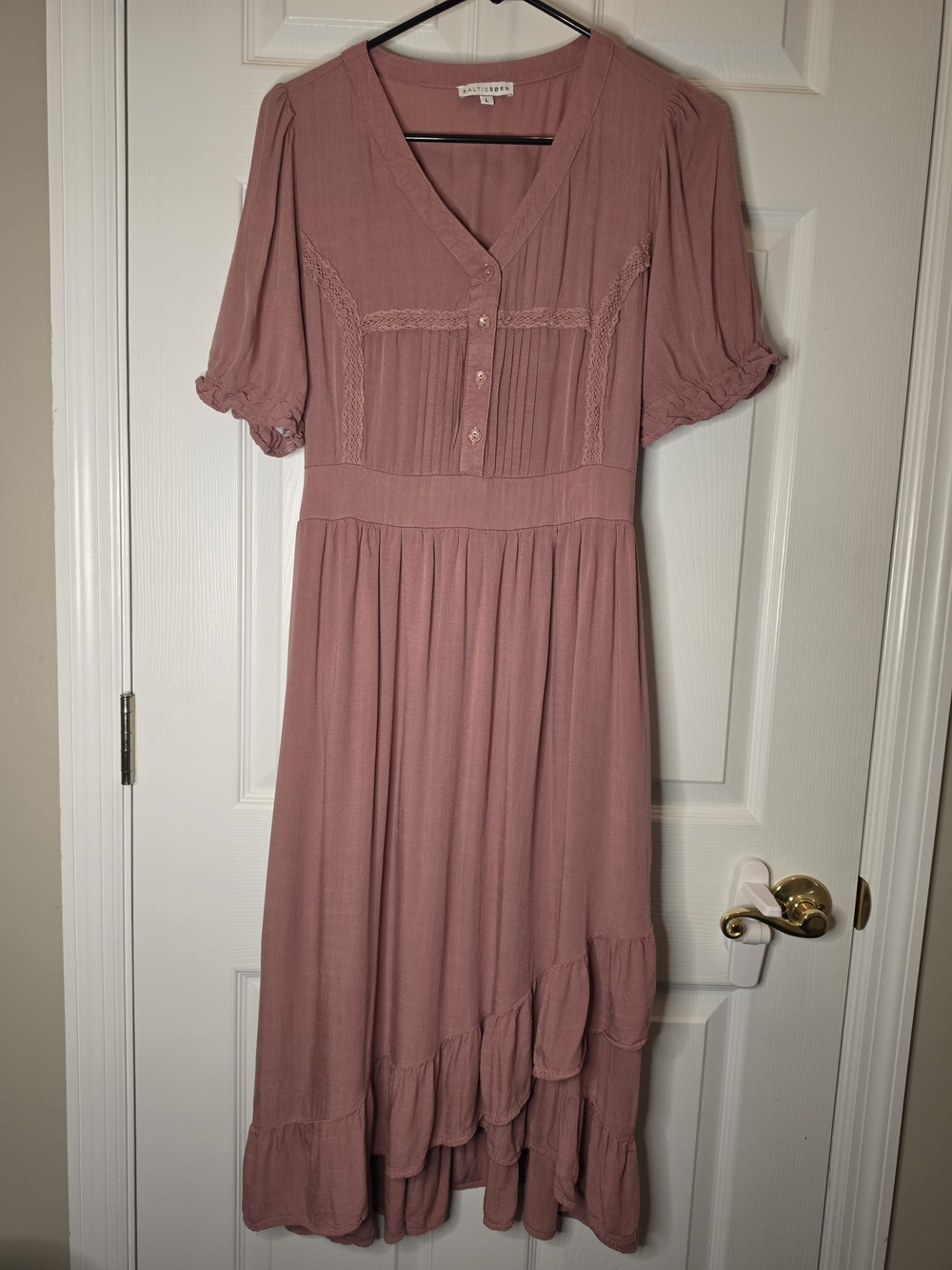 Baltic Born Dusty Rose Pink Flutter Sleeve Ruffle Midi Dress L